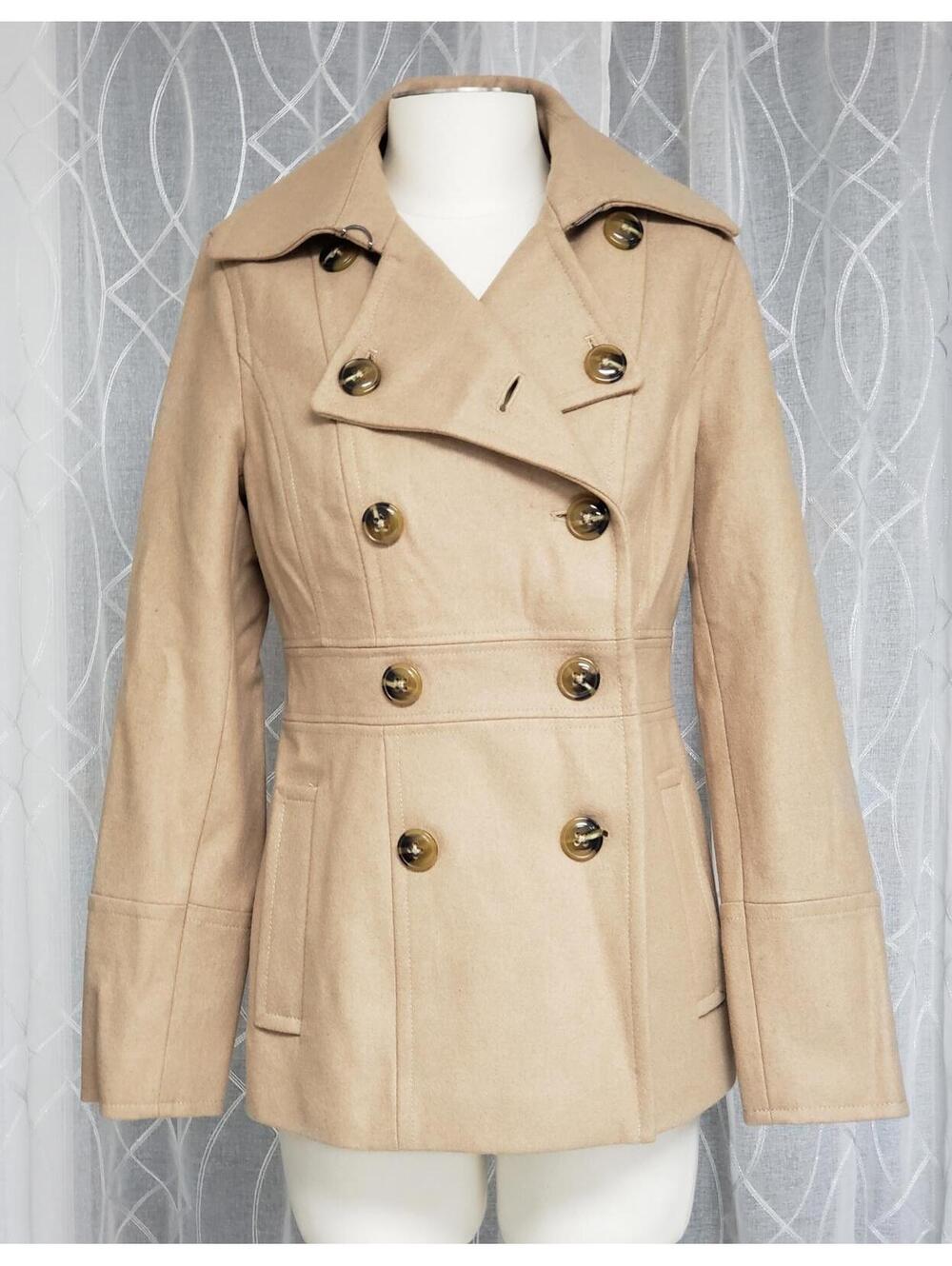 Alfred Sung Women's Tan Double-Breasted Pea Coat Sz M